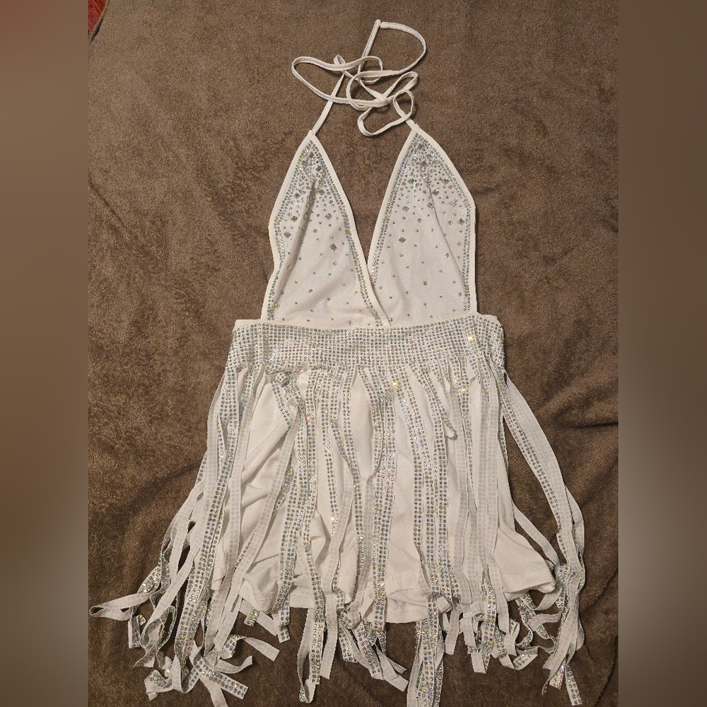 White Halter Romper with Silver Rhinestones